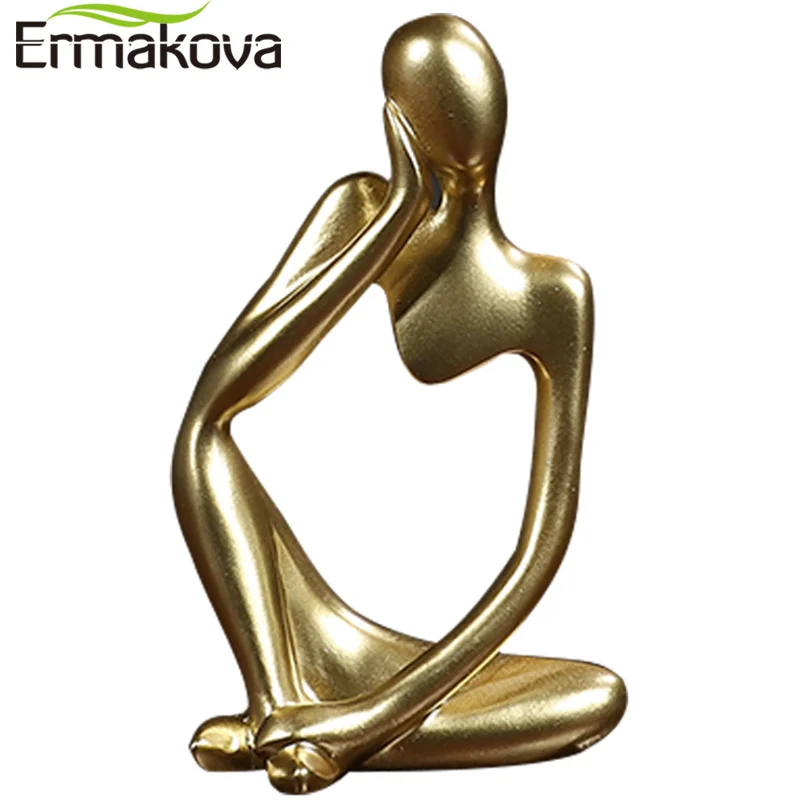 ERMAKOVA Thinker Statue Abstract Resin Sculpture Mini Art Decorative Desk Figurine Thinker Figures Office Bookshelf Home Decor