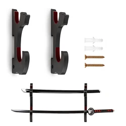 Double Tier Adjustable Wooden Sword Holder Wall Mount Samurai Katana Wakizashi Tanto Sword Display Stand Rack with Velvet Padded
