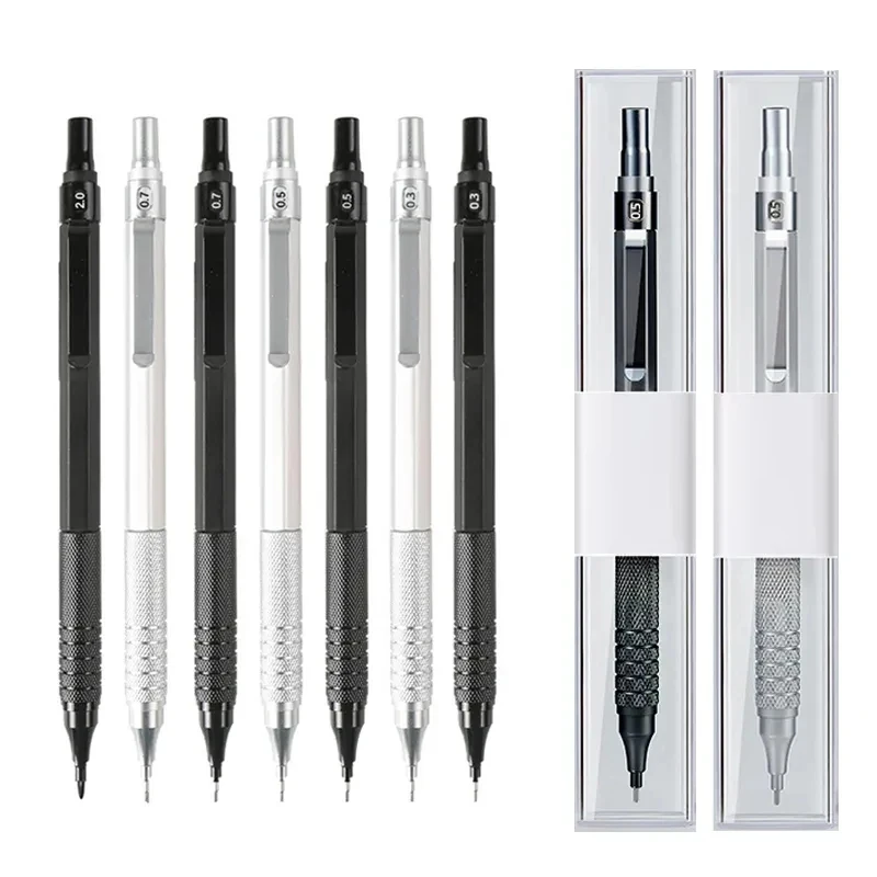 0.3 0.5 0.7 2.0mm Art Drawing Automatic Pencils Low Center of Gravity Retractable Nib Metal Mechanical Pencil with Gift Box Set