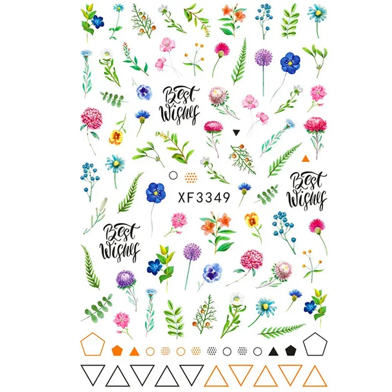 أنيقة ديزي الخريف يترك رسومات أظافر مانيكير الغراء الخلفي صائق الزينة تصميم مسمار ملصق لجمال الأظافر #2