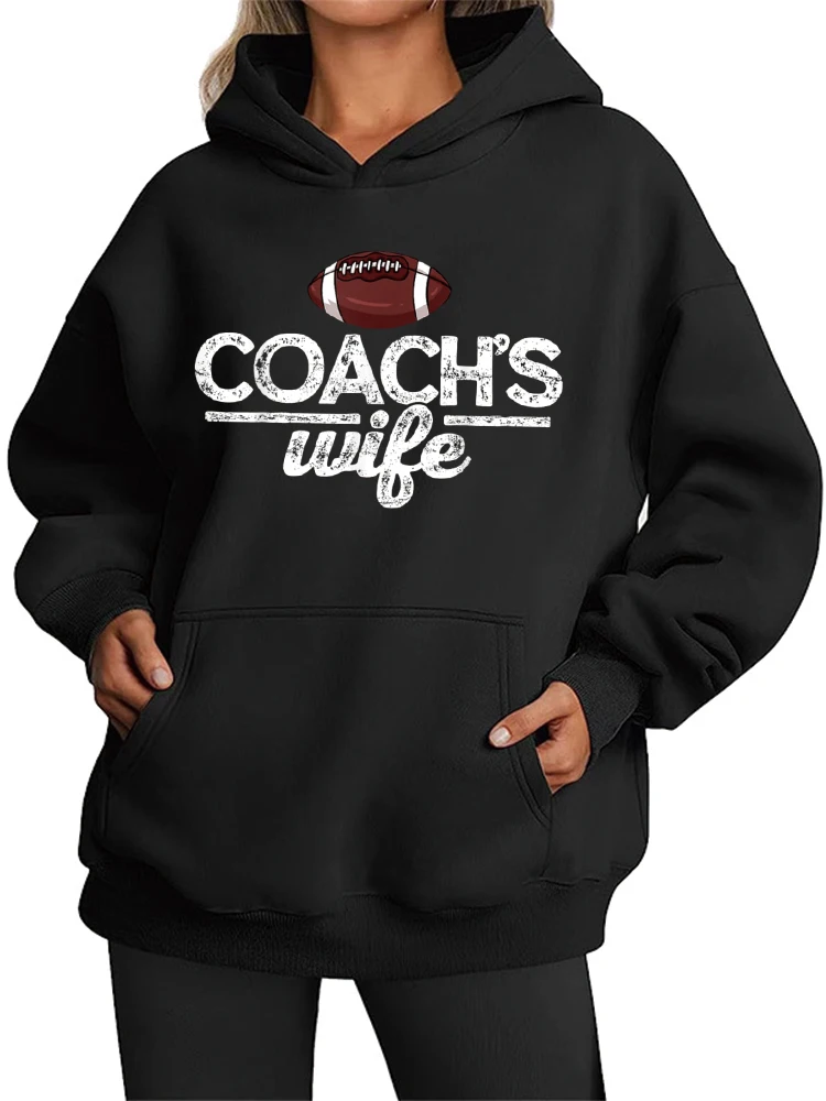 Football Coach's Wife Vintage Gift Long-sleeved Hooded Sweatshirt Plus Size Winter Fall Outfits Sports Sweatshirt For Women