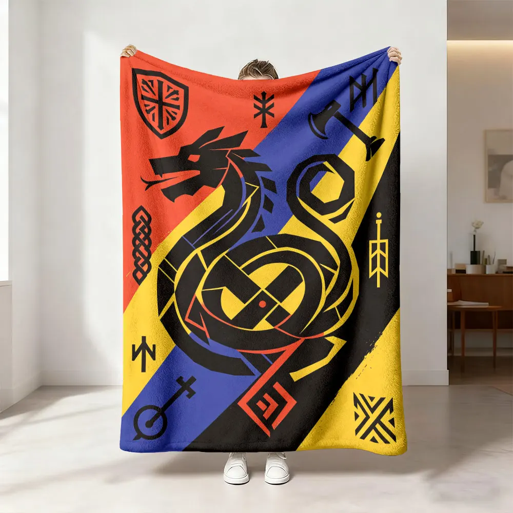 1pc Viking Totem Dark Dragon Pattern 230g Flannel Blanket, Soft Throw Blanket For Sofa Leisure And Office Rest Nap
