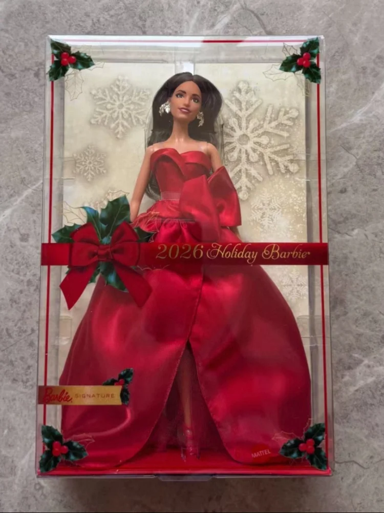 New 2026 Barbie Signature Holiday Serise Doll Blonde Latin Brunette Latina Dark Red Satin Gown Collectible Gift Fans Holiday Toy