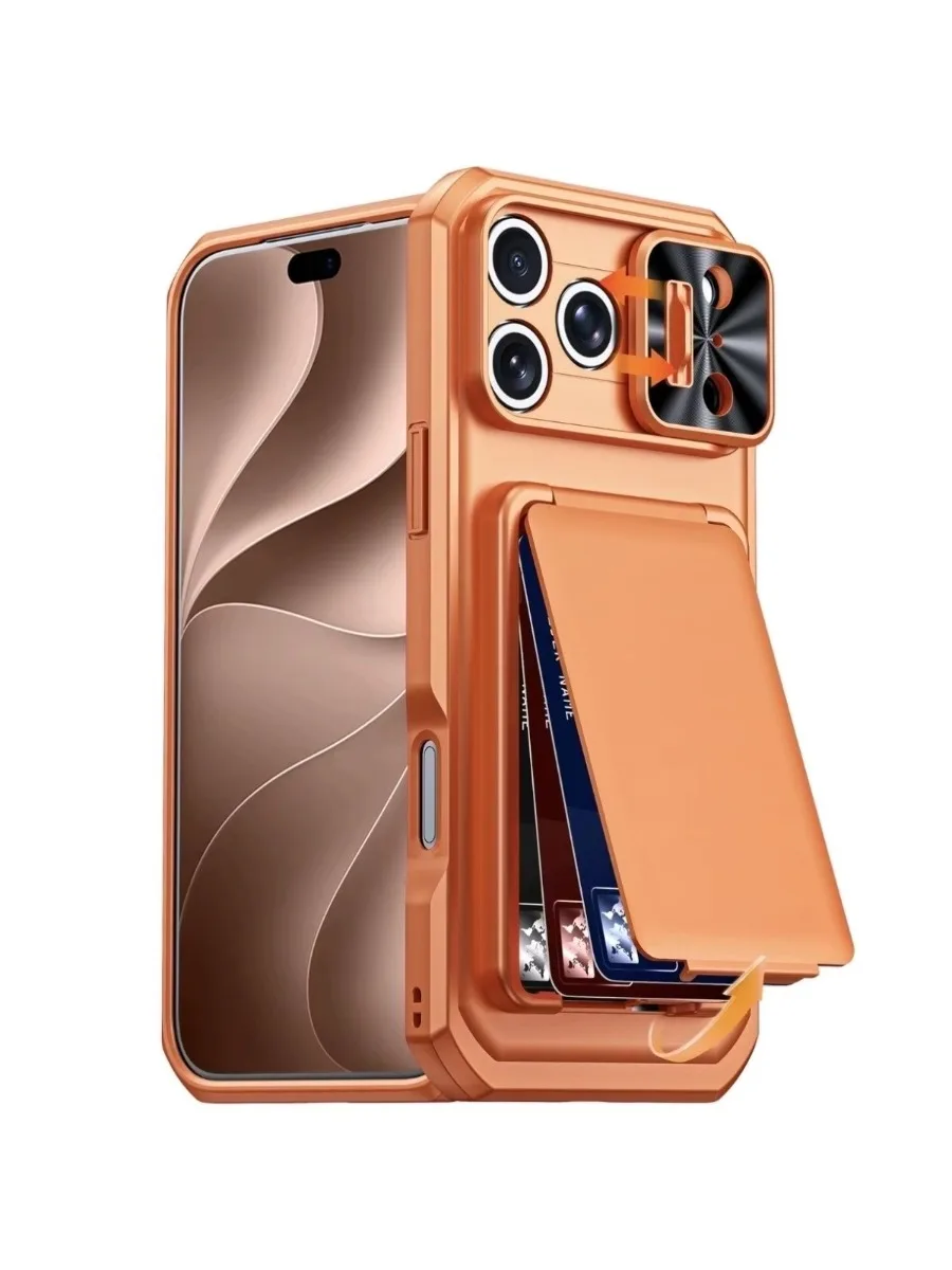 Etui na telefon iPhone 18 Pro Max, 17 Pro, 15 Pro Max z przesuwaną osłoną na aparat i funkcją podstawki, z uchwytem na karty, wykonane z PC+TPU, odporne na upadki. — zdjęcie produktu 7
