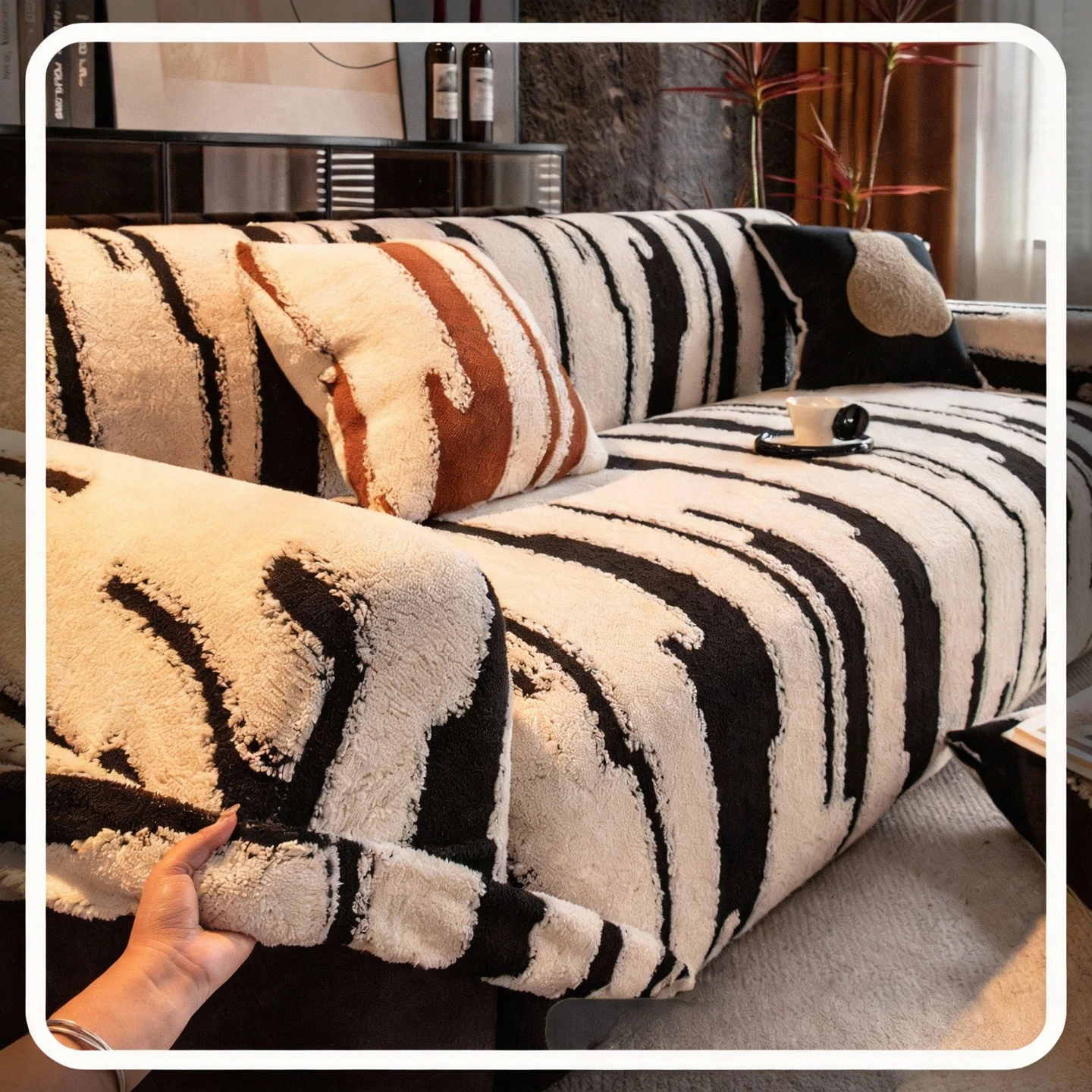 

1PC-Fashionable Zebra Pattern Sofa Cover New Winter Plush Sofa Cover All Inclusive Universal Set Anti Cat Scratch Sofa Cover