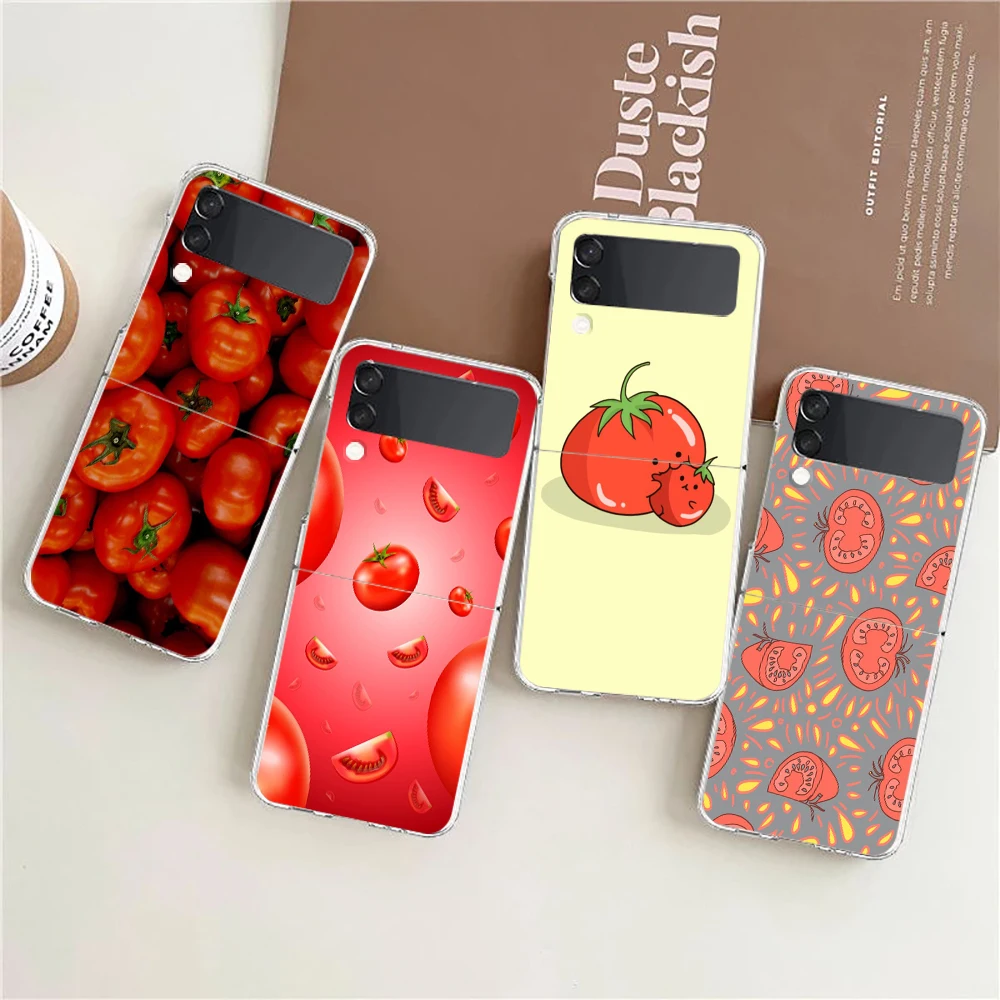 Fruits Tomatoes Pattern Hard PC Phone Case For Samsung Galaxy Z Flip 4 5 6 Black Cover For Galaxy Z Flip 3 Foldable Shockproof