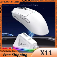 Attack Shark X11 Wireless Gaming Mouse Mouse Tri Mode  With Charger Base Rgb Ergonomics Mice Lightweight Pc Gamer Accessories