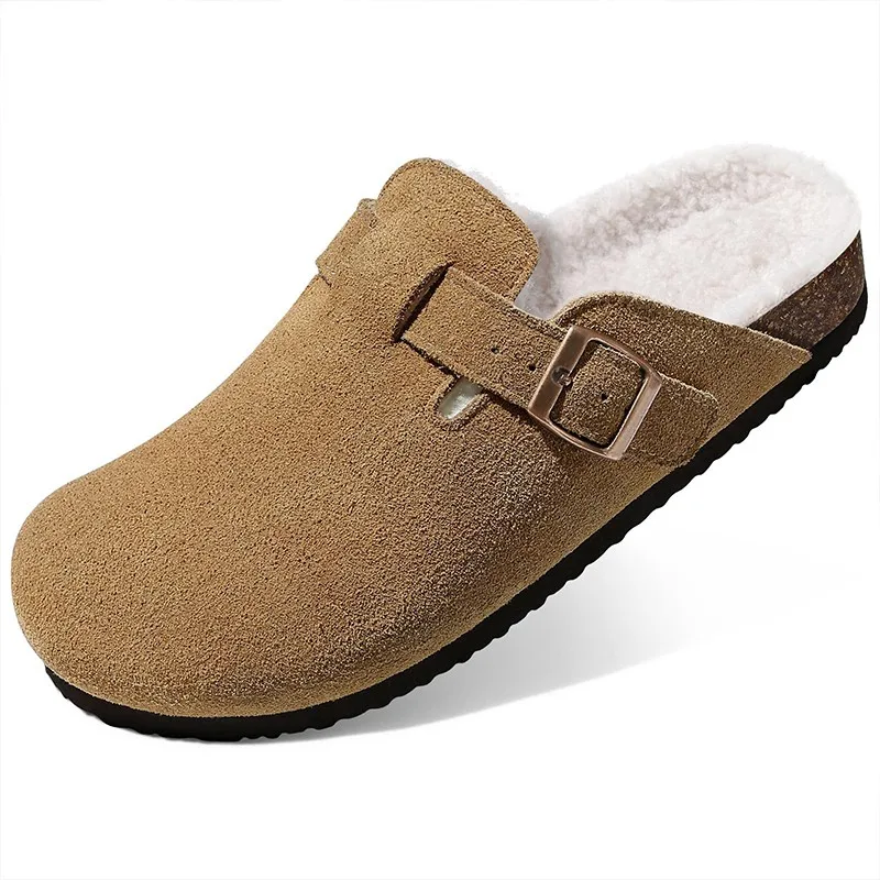 

Новые зимние сабо Smile для женщин, уличные уютные модные женские тапочки на меховой подкладке, теплые женские замшевые сабо с регулируемой пряжкой