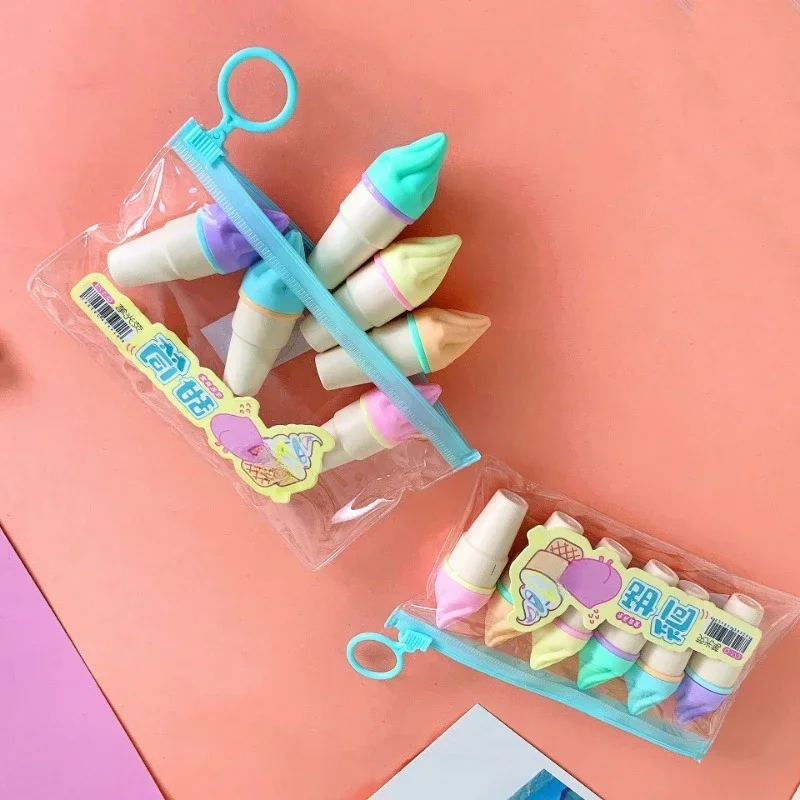 6Pcs Cute Ice Cream Highlighters Set Mini Marker Pens Kids Stationery Students Drawing Painting Tool Student School Supplies New