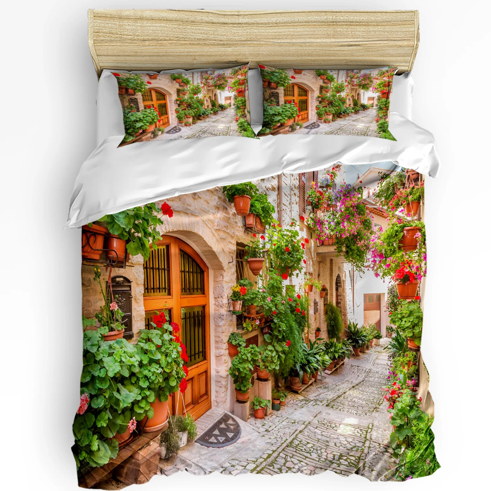 

European Style Alley Street Scenery Bedding Set 3pcs Duvet Cover Pillowcase Kids Adult Quilt Cover Double Bed Set Home Textile