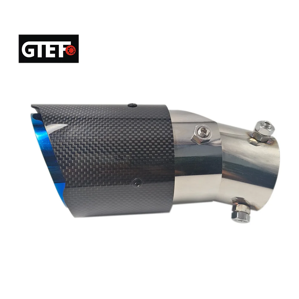 GTEFO One Piece Glossy Angle Adjustable Straight Edge Carbon Fiber Blue Stainless Steel Exhaust Tip with Logo