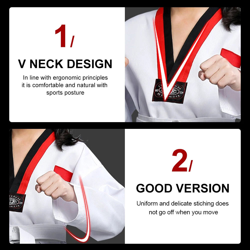 Taekwondo Uniforms Long Sleeves Martial Arts Karate Jujitsu Gym Fitness Training Uniforms with Belt for Children Adults Unisex