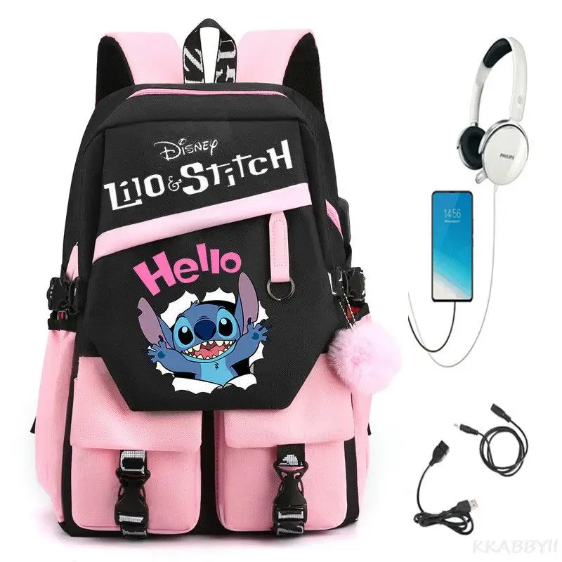 Lilo And Stitch Backpack Laptop USB Charging Capacity Backpack Women Bag Male School Bag Waterproof Daily Backpack