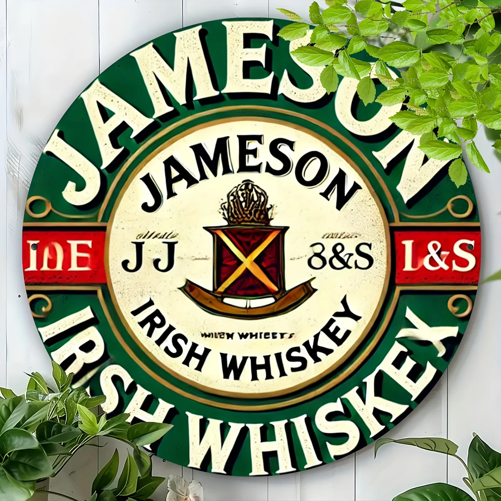 Letrero de pared de aluminio vintage Jameson Irish Whiskey, 20,32x20,32 cm, redondo, resistente a la intemperie, decoración de metal para el hogar, bar, cafetería y salida
