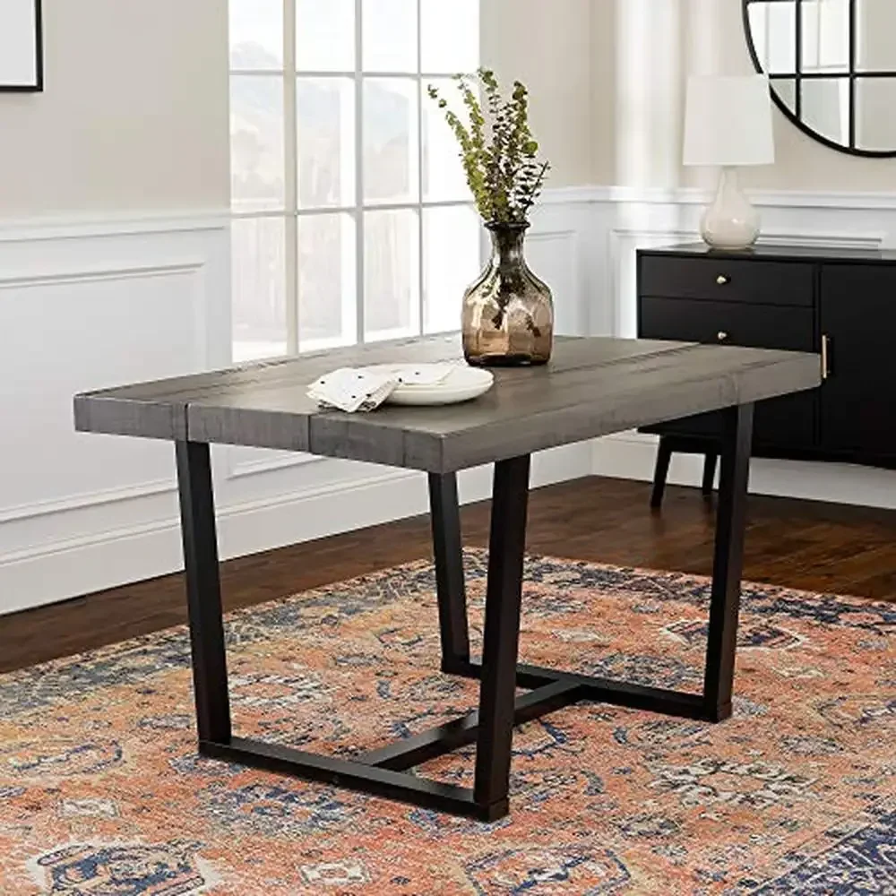 Solid Wood Dining Table Distressed Grey Finish Seats 5 Comfortably 52 Inch Rectangular Table