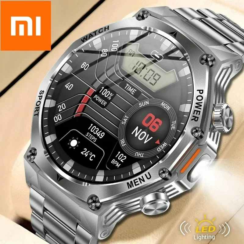 

Смарт-часы Xiaomi Steel, мужские светодиодные фонарики, аккумулятор 800 мАч, 1,8-дюймовый HD-экран, пульсометр, Bluetooth-вызов, спортивные умные часы