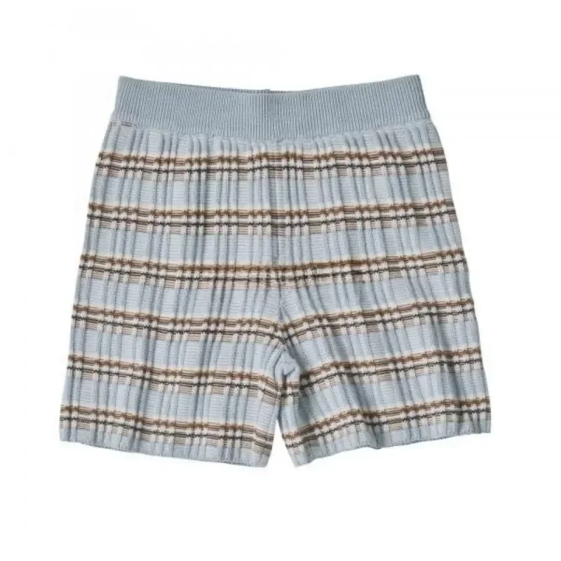 In Stock!2024SS New Kids Boys Girls Knit Striped Round Neck Solid Color Short Sleeve T-shirt Shorts Suspenders Pants