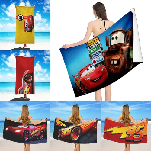 디즈니 자동차 라이트닝 맥퀸 비치 타올, 극세사 모래가 필요 없는 빠른 부드러운 모래 방지 풀 타월, 여성용 여행 샤워 선물 