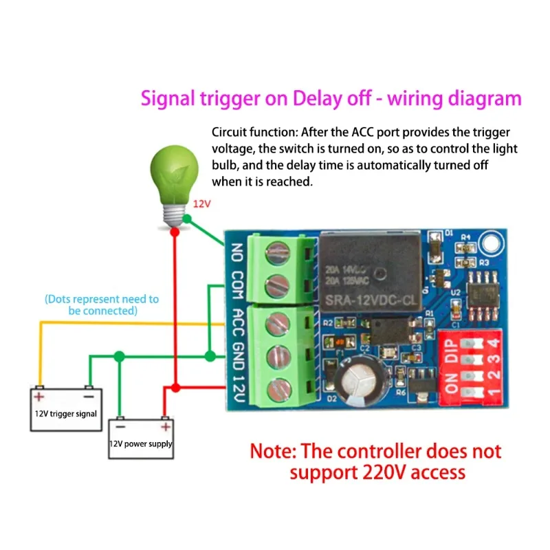 12V delay relay module for automobile modification Open delay switch module MCU control period optional