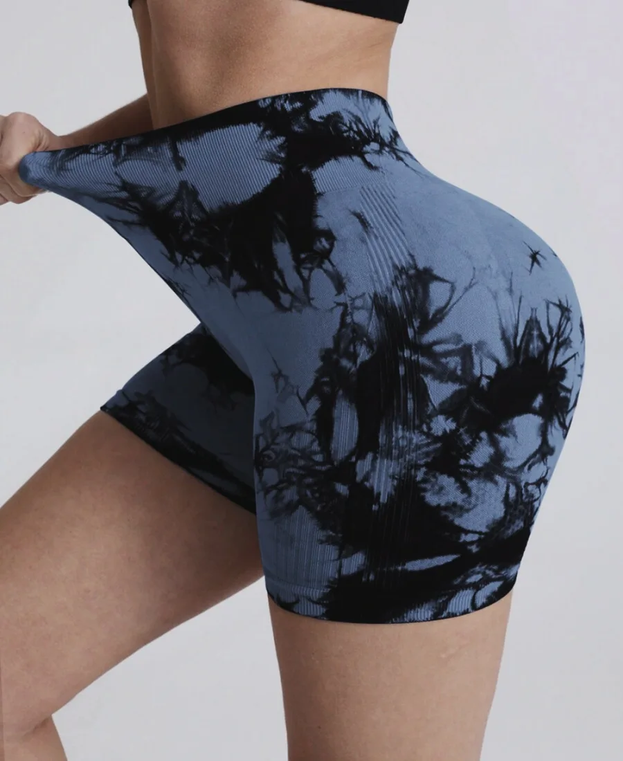 Plus Size Fit Tie Dye Yoga-Shorts für Damen, hohe Taille, pfirsichfarbener Po, Workout, eng, dehnbar, Fitness, Laufen, sportlich, modische Shorts – Detail 5
