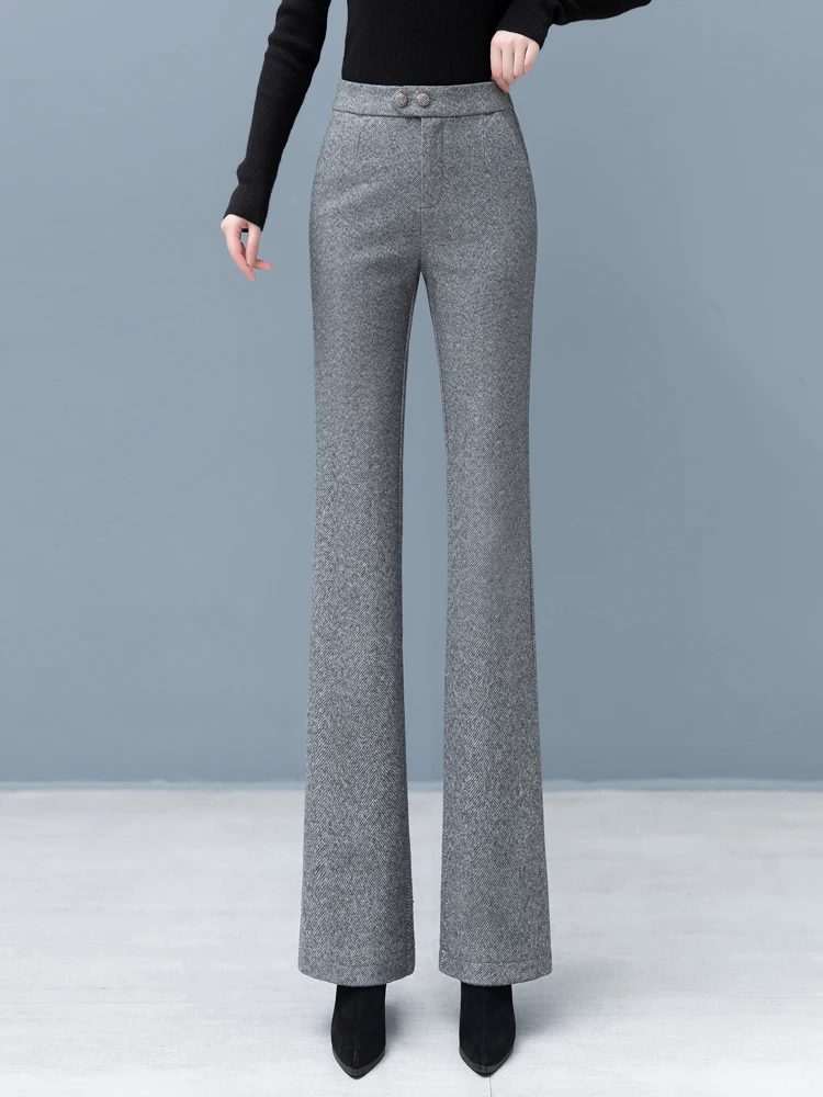 

Женские брюки с высокой талией, утепленные флисом, прямого кроя, осенне-зимние, модные, с эффектом стройности, повседневные, широкие брюки