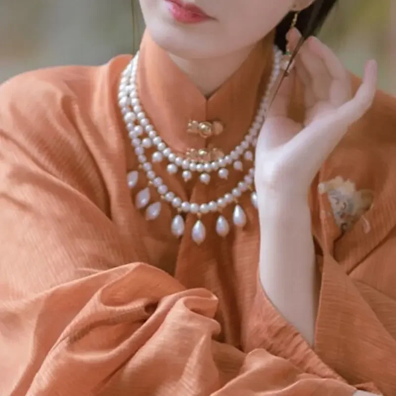 

Chinese-style Hanfu Double-layer Pearl Ming Dynasty Jade or Pearl Necklace All-match Collar Retro Cheongsam Accessories Women's
