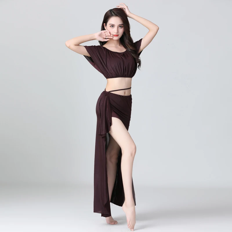 أزياء الرقص الشرقي المخصصة، أزياء الممارسة للنساء، مجموعة جديدة من أزياء الرقص الشرقي للمبتدئين، بلوزة مثيرة وتنورة طويلة