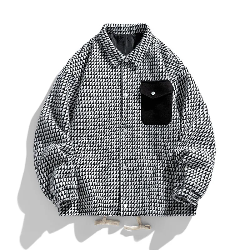 

2025 Spring Casual Handsome Jacket Men's Coat Men's Lapel Jacket Loose Plaid Men's Jacket
