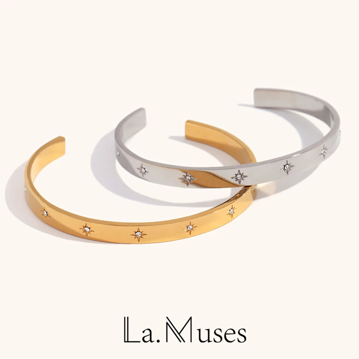 La. Muses Retro And Minimalist Octagonal Zircon Stainless Steel Women's Open Bracelet Waterproof Women's Jewelry Gift