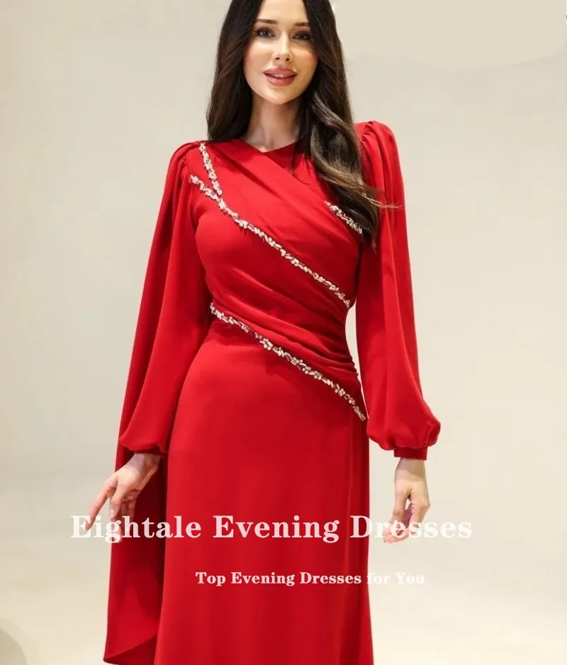 فستان سهرة عربي Eightale مطرز بأكمام طويلة بطول الأرض فستان حفلات مخصص لحفلات الزفاف رداء إسلامي De Soirée