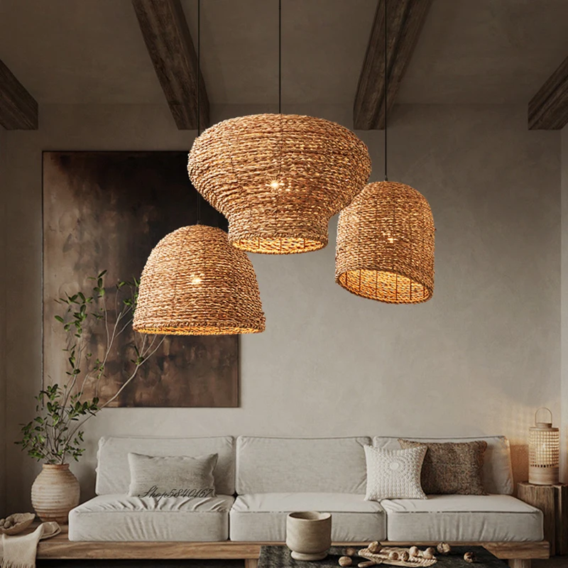 

Vintage Wabi-sabi Style Pendant Lights High-quality Densely Woven Rattan Lamps for Living Room Dining Room Restaurant Loft Decor