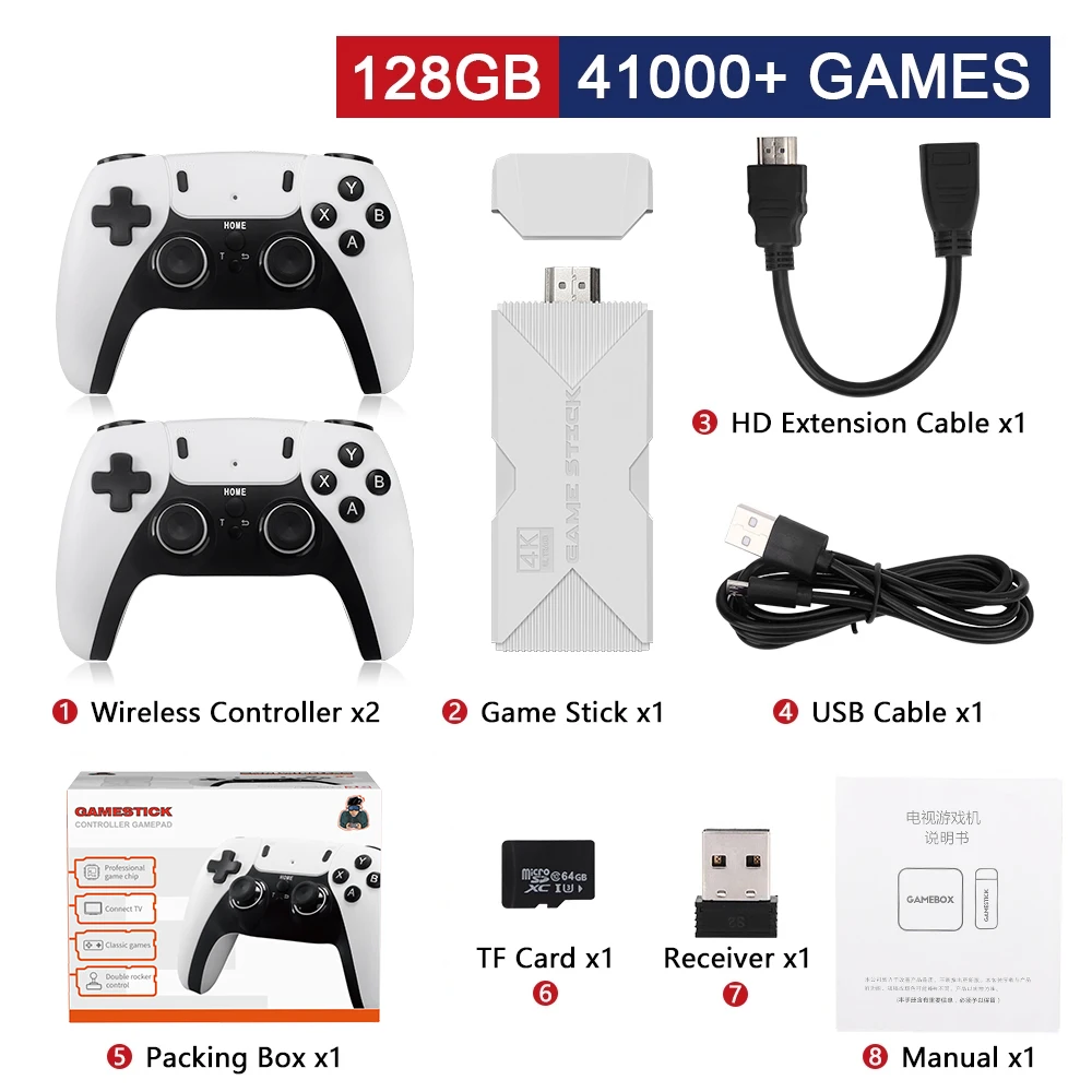 

NEW P5 PRO Video Game Console 2.4G Double Wireless Controller Game Stick 4K 41000 Games 128GB Retro Games Boy Christmas Gift