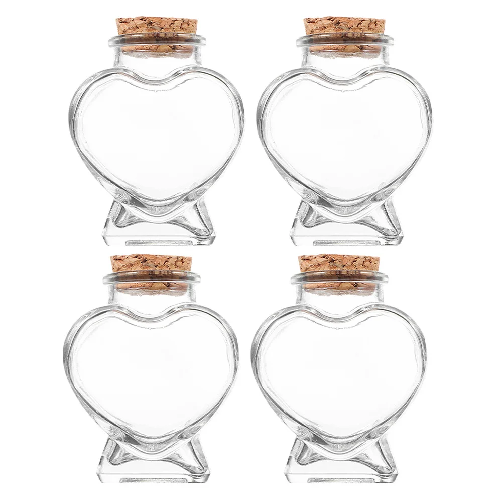 

4Pcs Transparent Heart Glass Wishing Bottles Cork Storage Containers DIY Craft Drift Bottle Miniature Glass Jars Gift