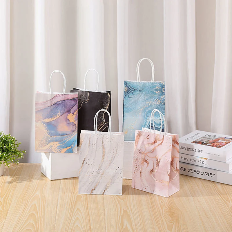 12 Pcs Kraft Gift Bags Marbled Quicksand Gift Packaging Bags Handheld Creative Storage Bags DIY Supplies  Bonbons Verpakking