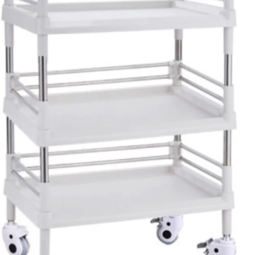 

3-х уровневая тележка на колесиках для салона с пластиковым и рамой из нержавеющей стали, белая, 55x37x88 см