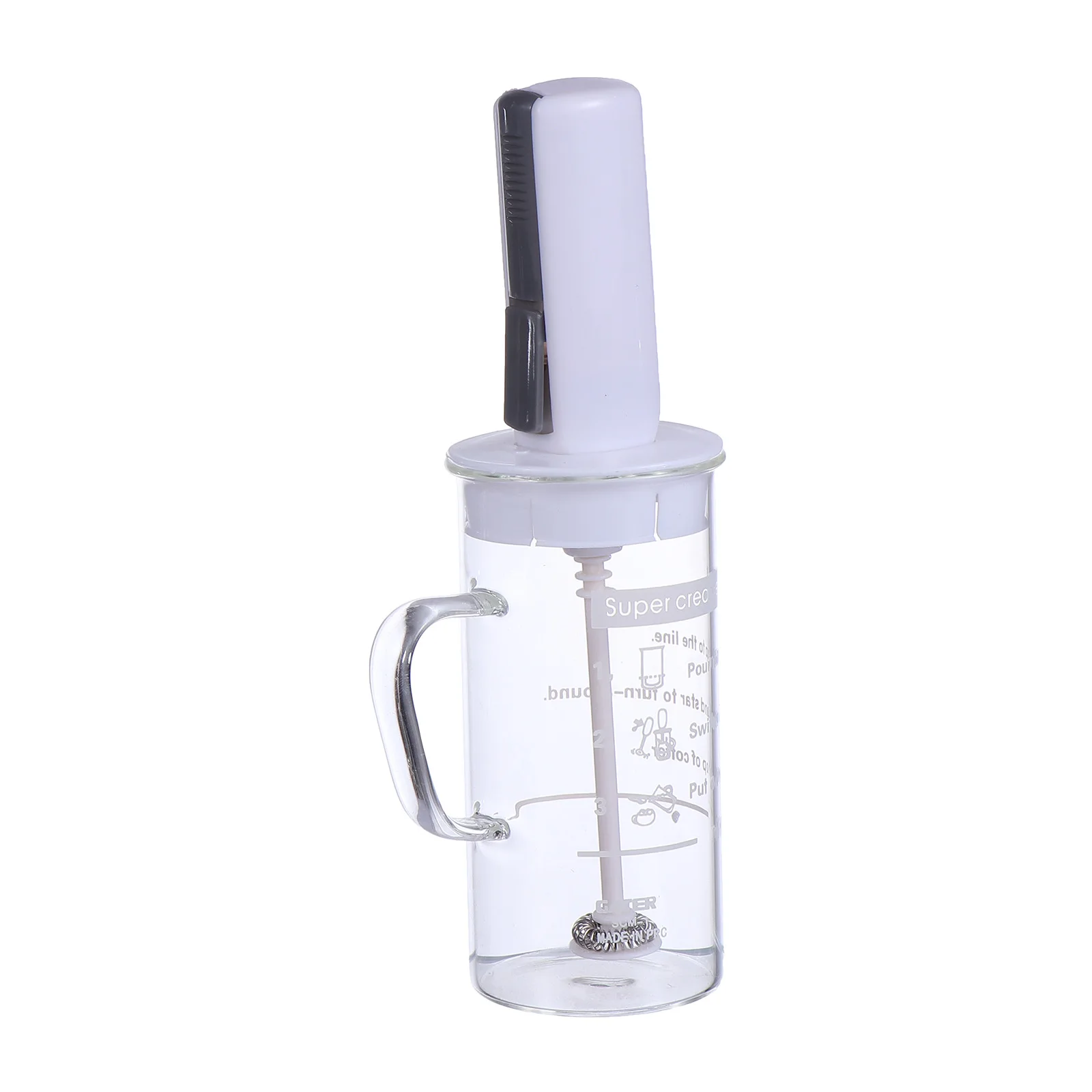 

Electric Milk Frother Handheld Kitchen Mixer Egg Beater Whisk Glass 2 AA Batteries Plastic Measuring Scale Baking Tool Cream