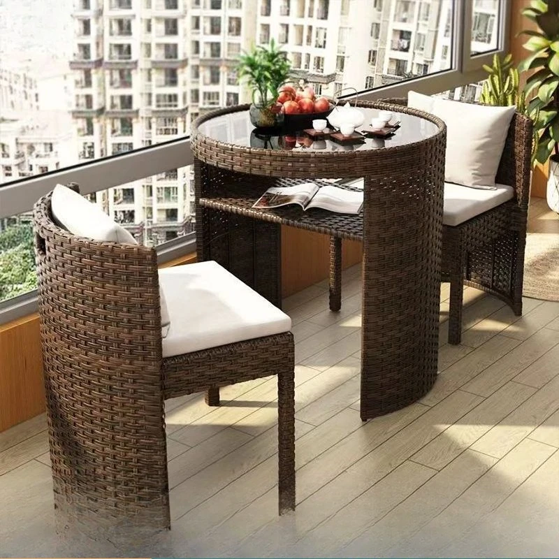 

Balcony leisure table and chair rattan chair three-piece outdoor courtyard tea and chair combination leisure small coffee
