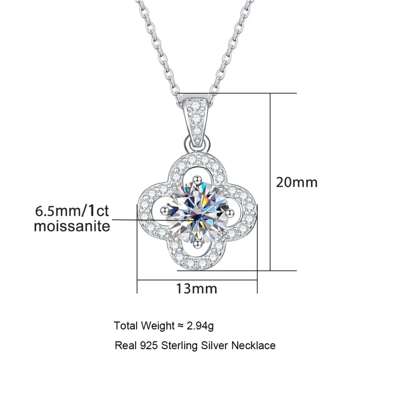 Butterflykiss 1 Carat D Color Moissanite Diament Luksusowy Wisiorek 925 Srebro 40 + 2 + 3cm Naszyjnik Fine Jewelry Wholesale