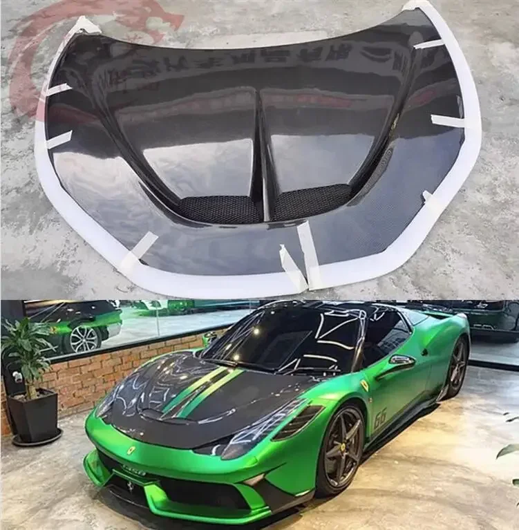 SP Style Real Carbon Fiber Front Bumper Engine Hood Bonnet Vent Cover For Ferrari 458 2011 2012 2013 2014