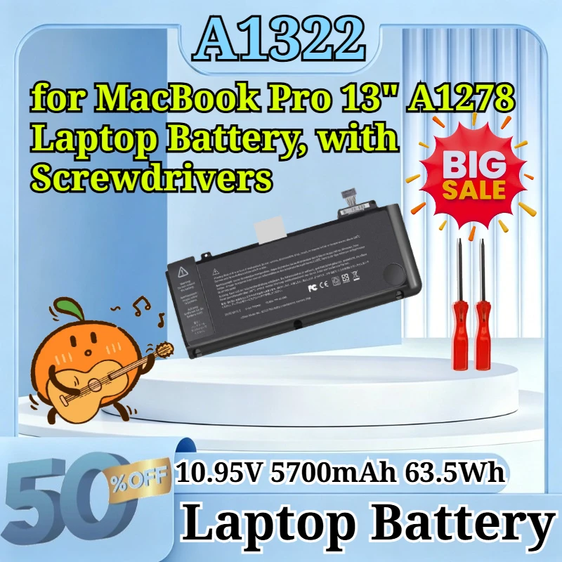 A1322 10.95V 5700mAh High Capacity Replacement Li-Polymer Battery for MacBook Pro 13