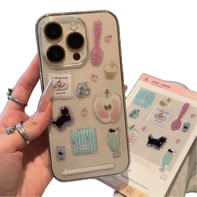 Cute INS 3D Epoxy Relief Stickers 1 Sheet - Transparent Decals for Phone Laptop Tablet Decor