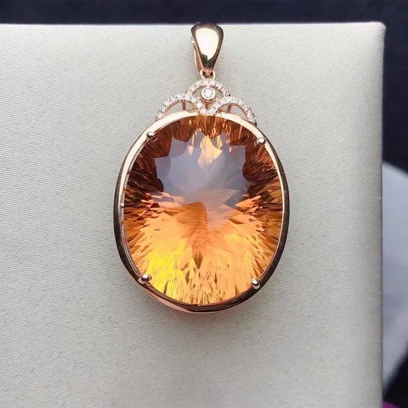 18k gold with diamond set natural citrine pendant 41 carat diamond necklace wedding pendant factory wholesale