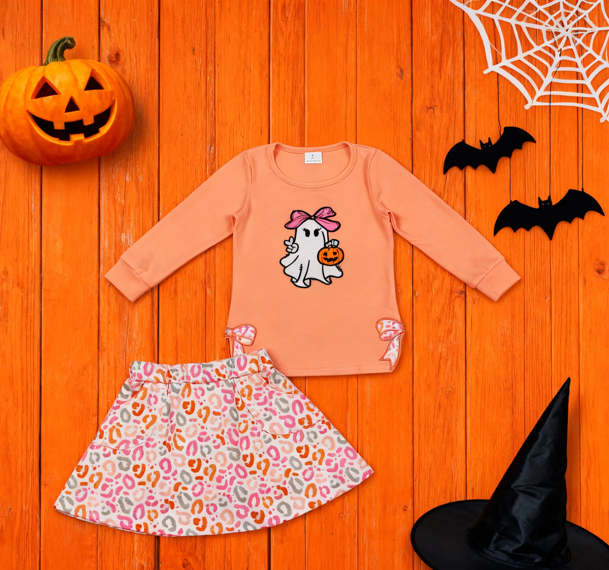 

Z902-18 GLD1174 Baby Girls Halloween Clothes Long Sleeve Top With Skirt Set Kids Boutique Outfits