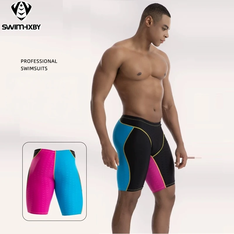 Men Professional Racing Jammer Swim Trunks Anti-Chlorine Drag Reduction Quick Dry Compression Swim Shorts