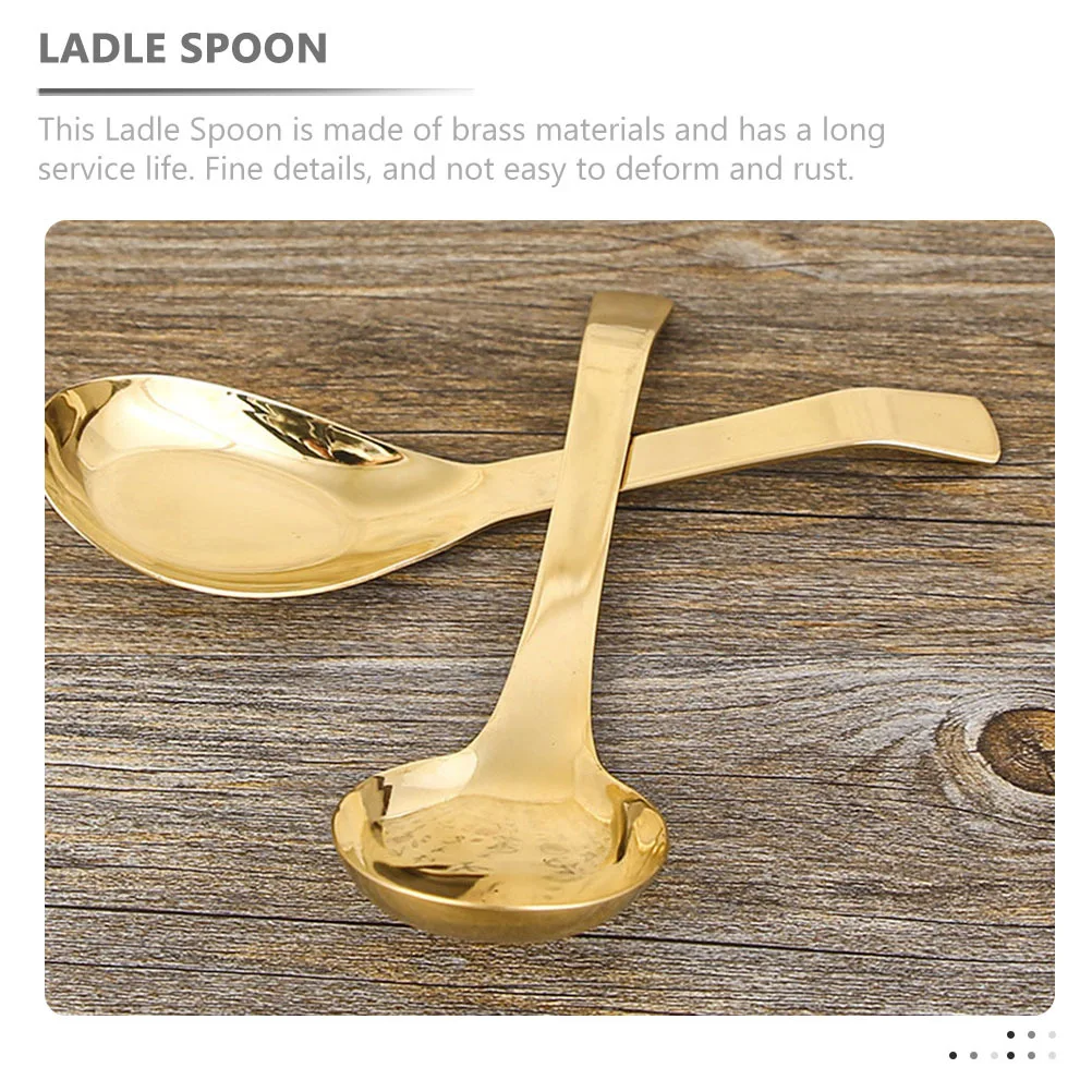 

Long Handle Thickened Brass Soup Ladle Golden Cooking Serving Spoon Metal Ladle for Kitchen Restaurant Hotel Canteen Use