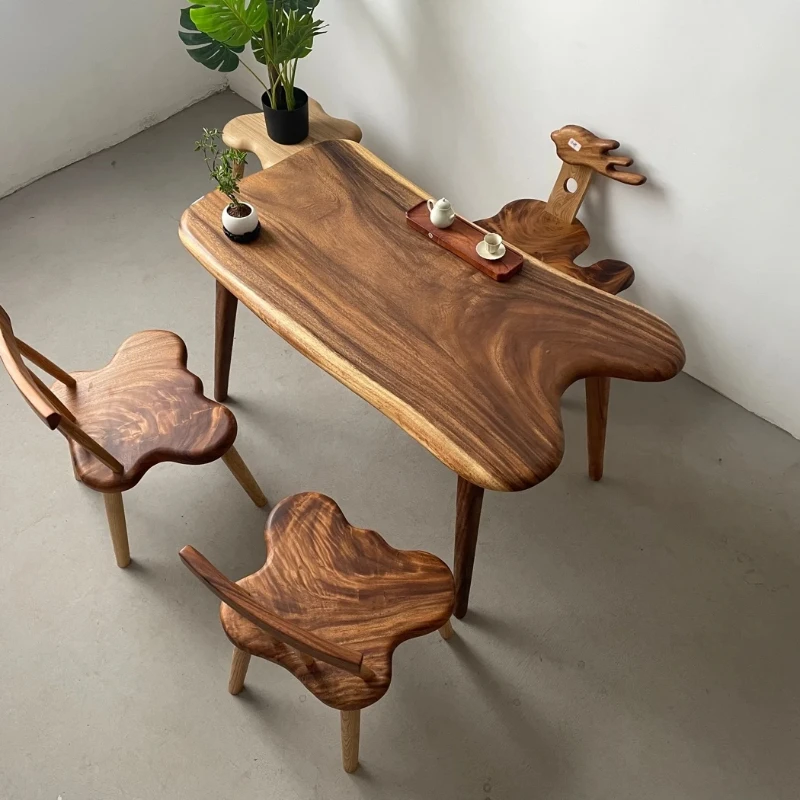 Walnut wood dining table, pear wood combination, Okan large plate tea table, raw  whole plate tea table, solid  tea tabl