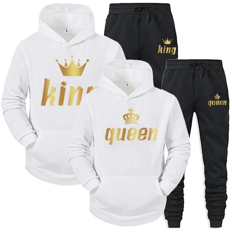 Couple Outfits Hoodie and Jogger Pants High Quality Men Women Daily Casual Sport Jogging Suit King Queen Tracksuit