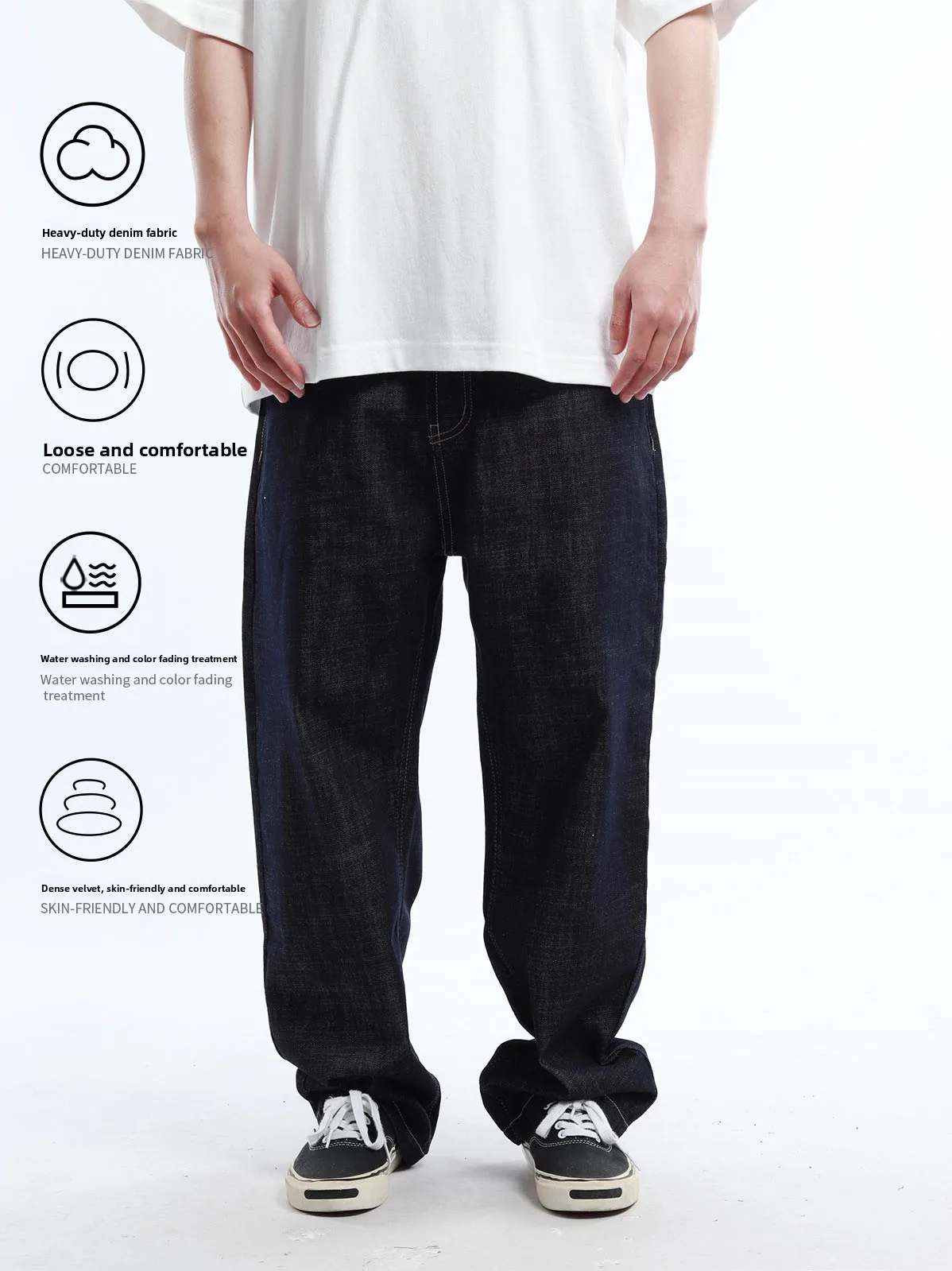 Reknat Classic Straight Leg Jeans Loose Fit Anti-Wrinkle Original Color Versatile Casual Cotton Polyester Blend Jeans