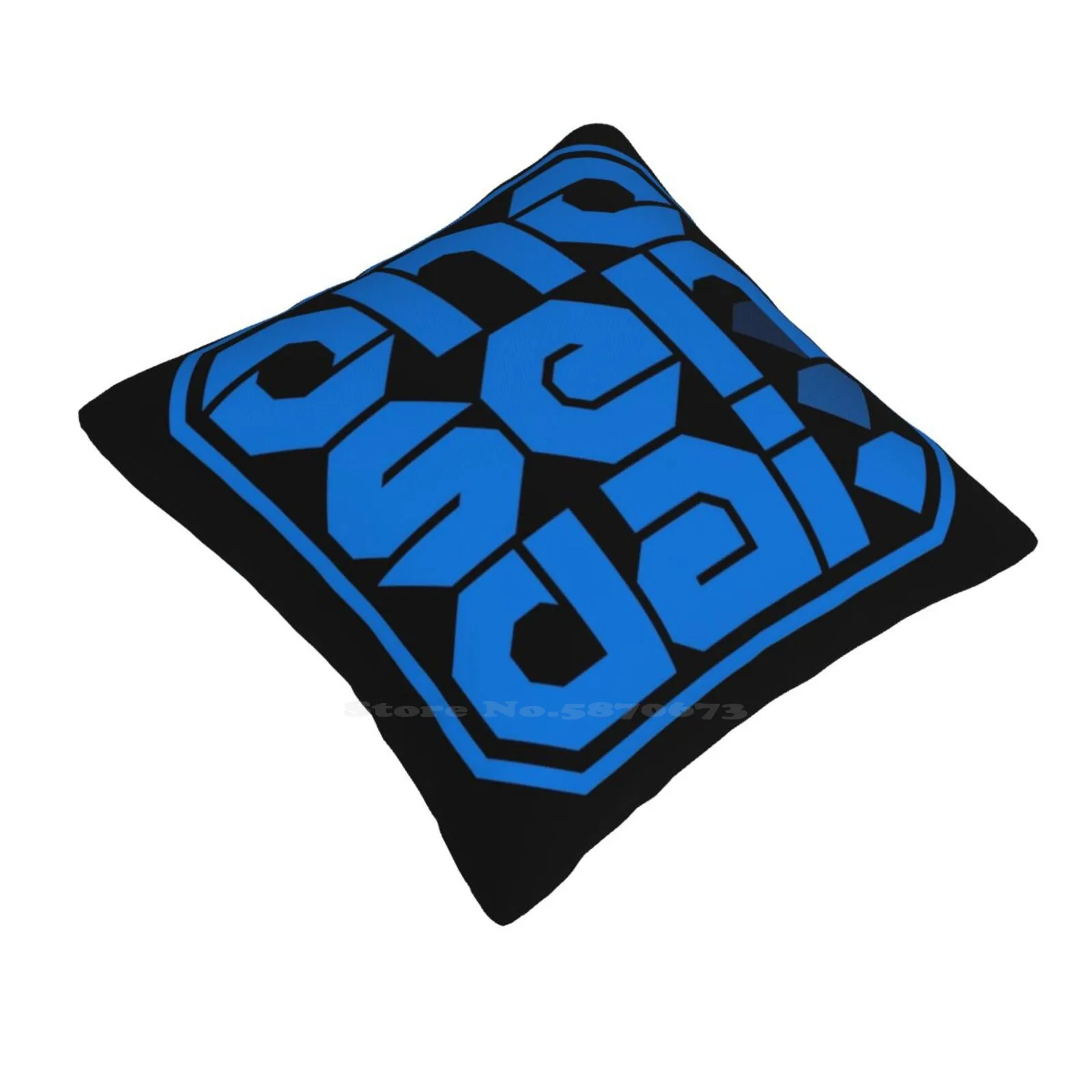 Ono-Sendai Square In Blue Funny Cute Decor Square Pillowcase Ono Sendai Futuristic Blue Black Typography Onosendai Angular