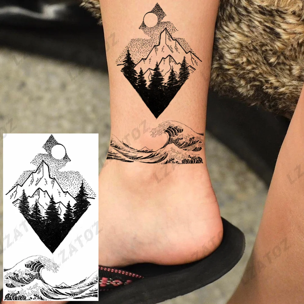 Unique Triangle Temporary Tattoos For Men Women Adult Realistic Geometricocean Waves Fake Tattoo Sticker Hand Washable Tatoos